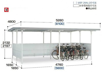 図面画像 BF棟合わせタイプ ２連続タイプ 一般型 イナバ自転車置場